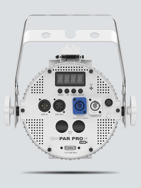 SLIMPARPROHUSBWHT LED PAR DESIGNED FOR ANY APPLICATION IN NEED OF A HIGH-POWER, HEX-COLOR (RGBAW+UV), LOW-PROFILE WASH